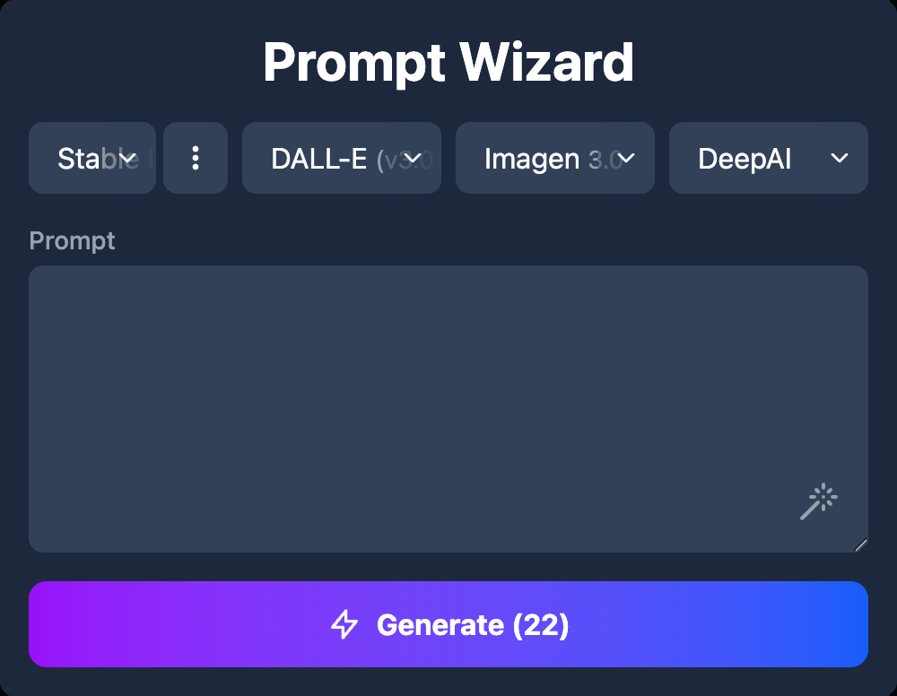 Prompt Wizard interface with model selection dropdown