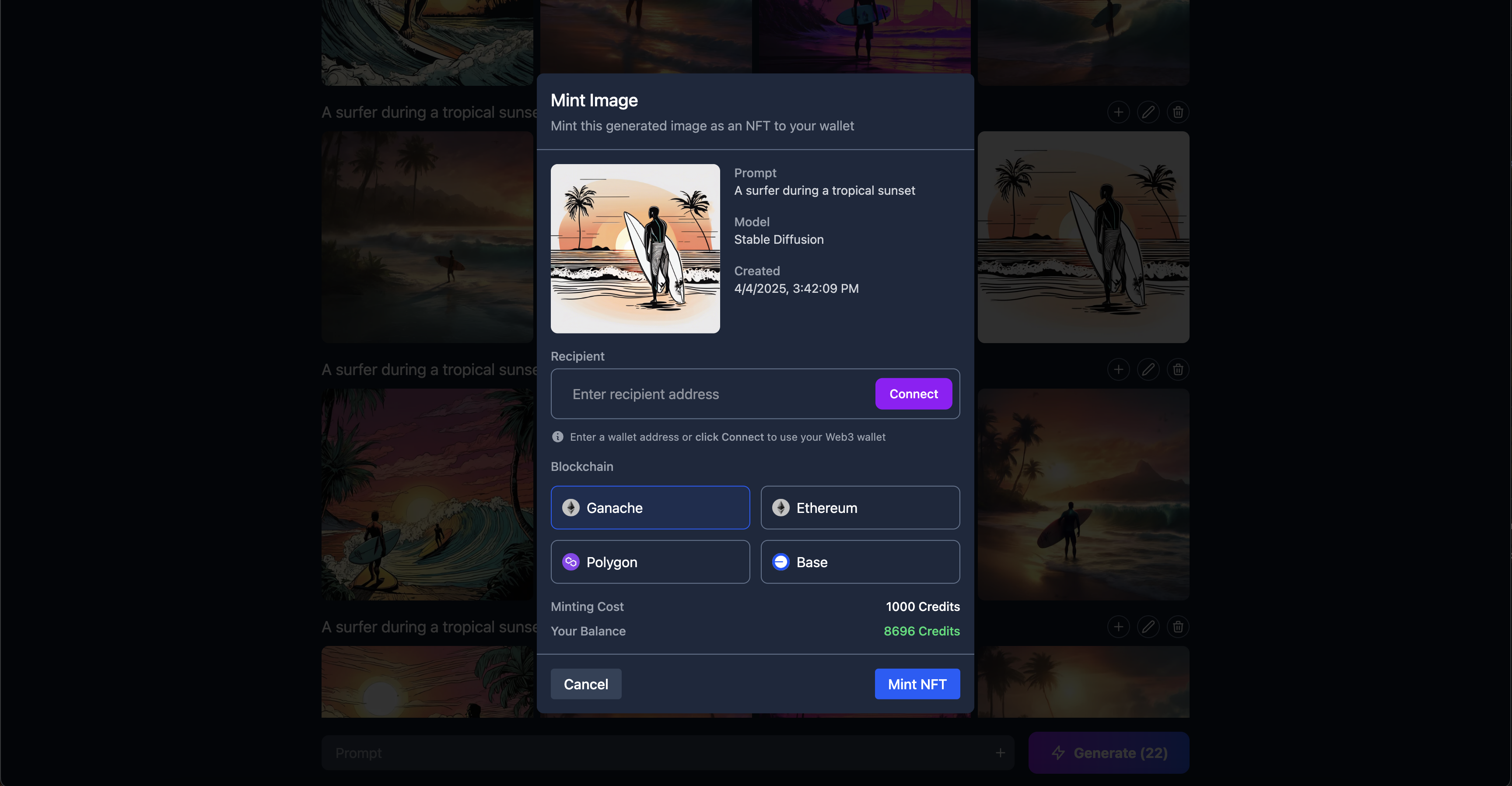 AI-generated surfer during tropical sunset