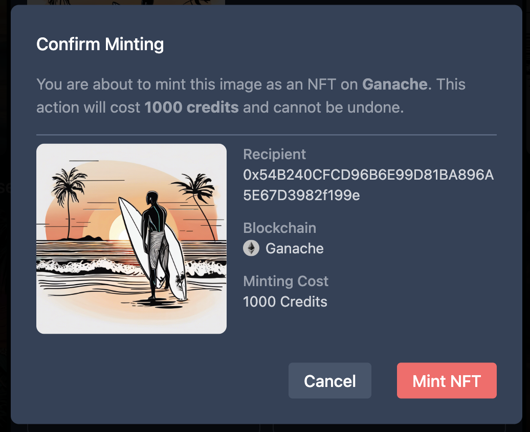 Mint confirmation screen